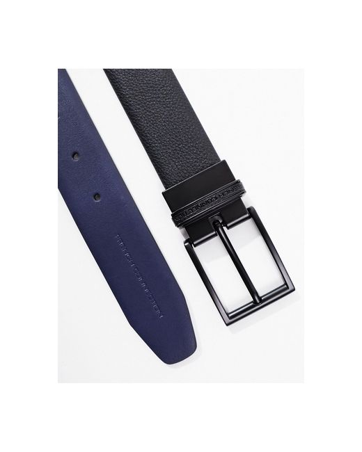 French Connection Black Reversible Square Buckle Leather Belt for men