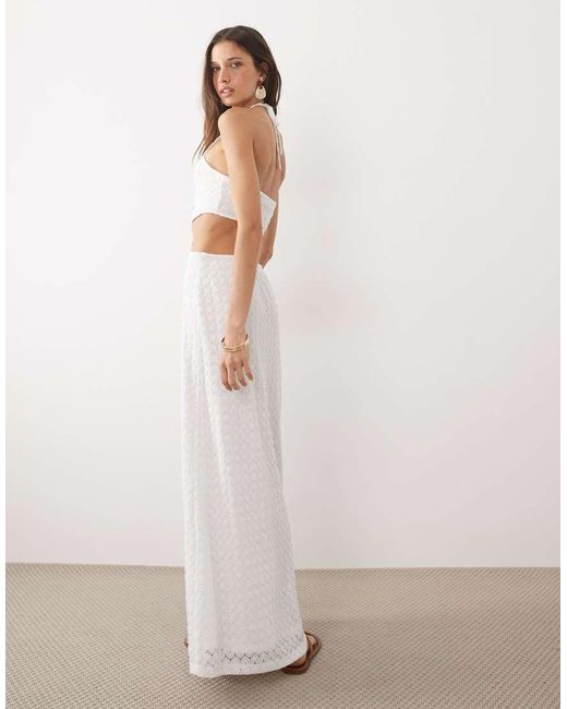 Mango White Teen Cut Out Halterneck Embroidered Maxi Dress