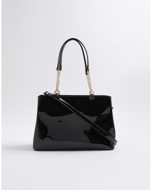 River Island Black Chain Handle Embossed Tote Bag