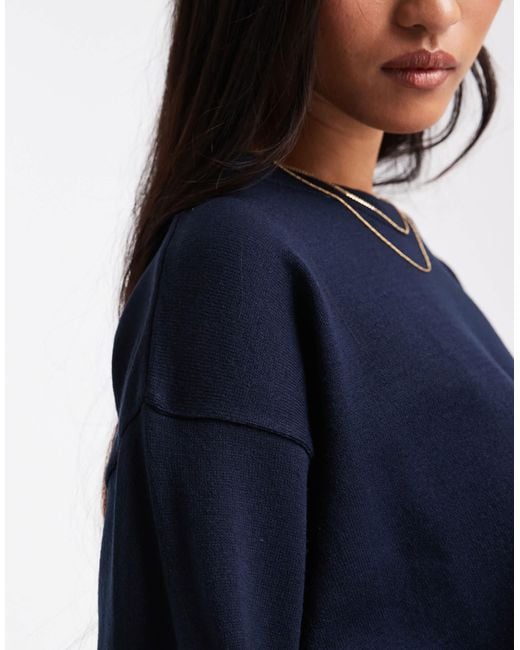 ASOS Blue Co-ord Structured Boxy Crew Neck Jumper With Side Split Detail