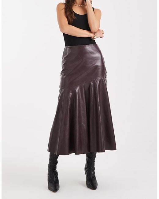 French Connection Red Pu Fluted Midi Skirt