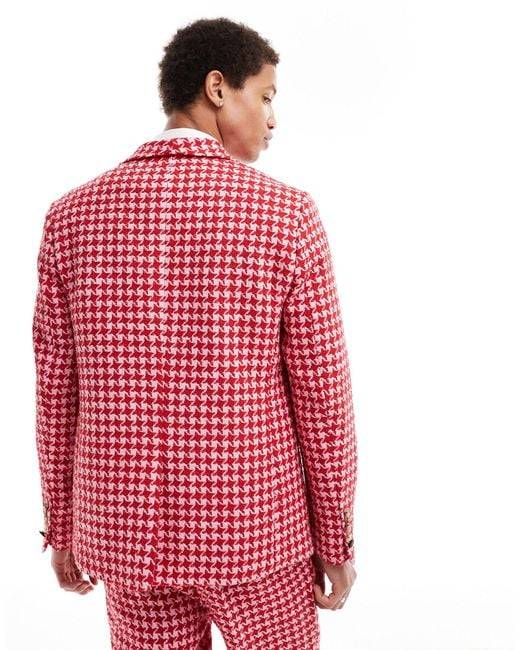 Twisted Tailor Red Houndstooth Suit Jacket for men