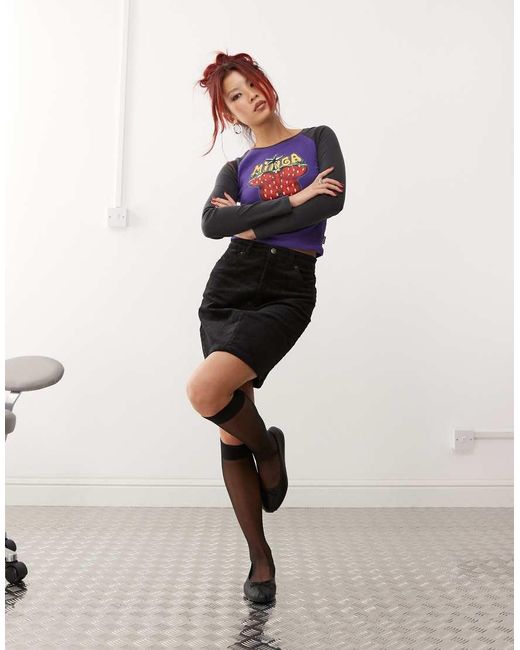 Monki Black Cord Mini Skirt