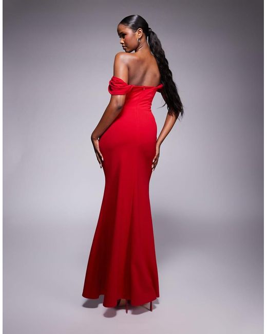 Goddiva Red Diamante Heart Trim Evening Maxi Dress