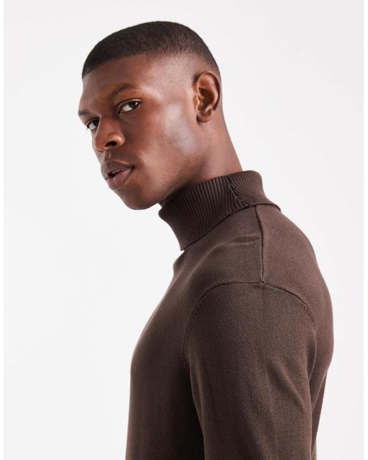 Threadbare Brown Roll Neck Jumper for men