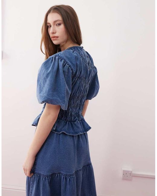 Top Con Maniche A Sbuffo Arricciato di Reclaimed (vintage) in Blue