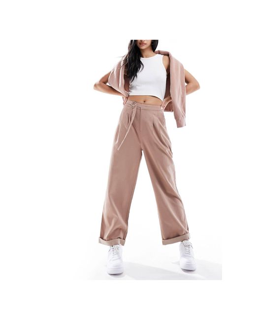 ASOS White Tapered Pants With Buckle Detail