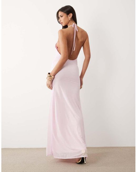 ASOS Pink Plunge Maxi Dress With Frill Detail