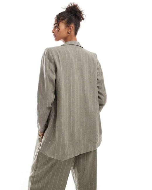 Americana Caqui A Rayas Extragrande De Tejido Efecto Lino De (Parte De Un Conjunto)-Verde Vero Moda de color Gray