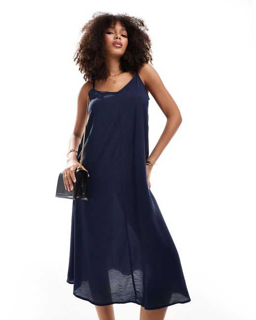 Vero Moda Blue Woven Cami Midi Dress With V Front
