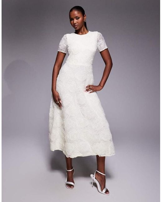 Forever New White Bridal Lace 3d Rosette Textured Midaxi Dress