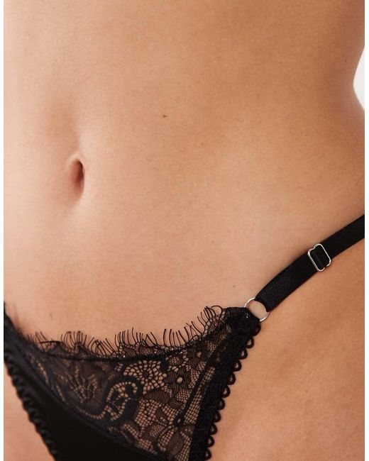 KAT THE LABEL Black Rae Satin Lace Thong