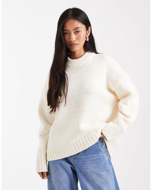 ASOS White Oversized Crew Neck Jumper With Curved Hem