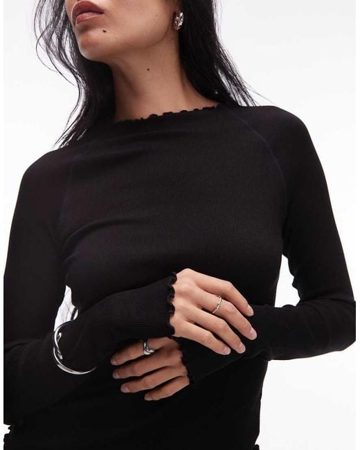 ARKET Black High Neck Jersey Top With Crinkle Hem And Long Sleeves
