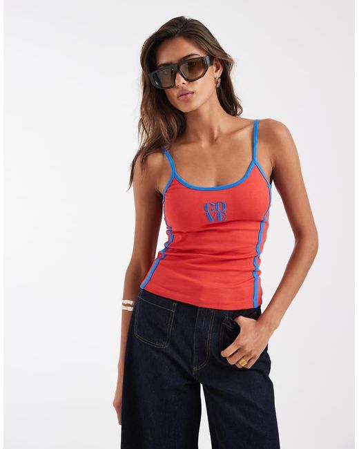 ASOS Red Contrast Strap Cami With Cove Graphic
