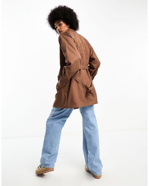 Threadbare Brown Tall Lou Short Belted Trench Coat