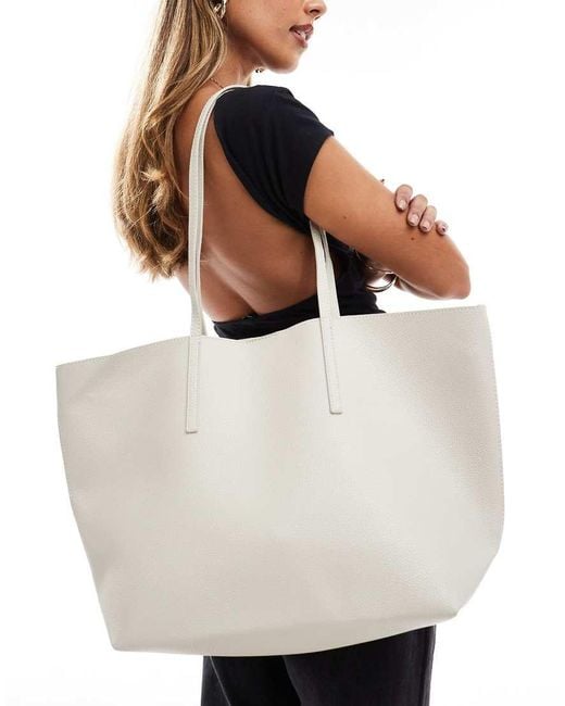Mango White Large Tote Bag