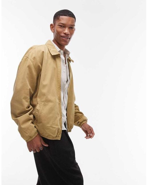 Topman Green Twill Harrington Jacket for men