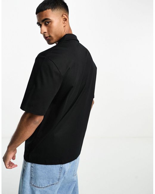 River Island Black Jersey Revere Collar Shirt for men