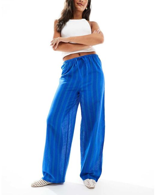 Pantalones Azules A Rayas Verdes De Pernera Ancha De New Look de color Blue