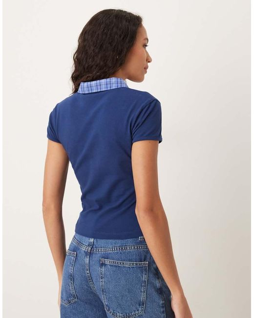 ASOS Gekrompen Poloshirt Met Hybride Kraagje in het Blue