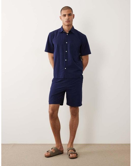 SELECTED Blue Co-ord Seersucker Shorts for men