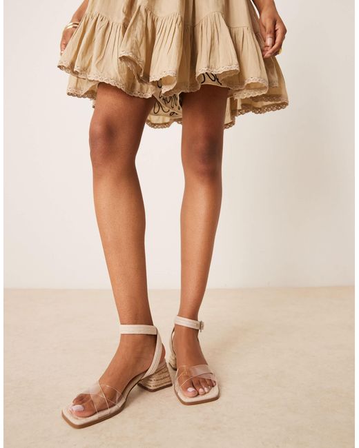 Asos Design Wide Fit Brown Hopefully Block Heeled Mid Sandals