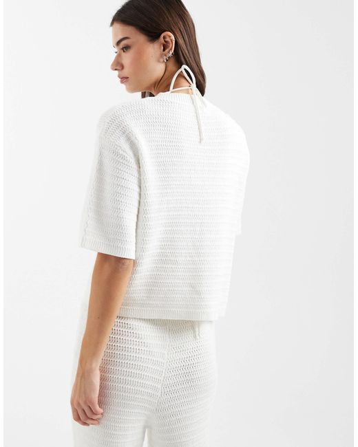 4th & Reckless White – kurzes strandhemd aus häkelstrick mit hohem baumwollanteil