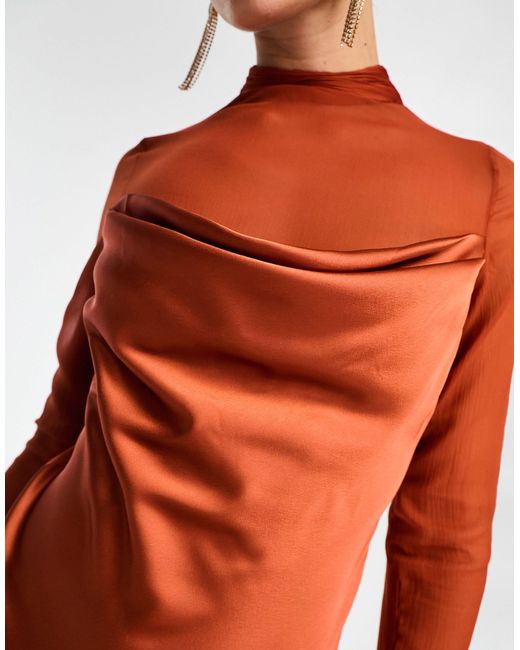 ASOS Orange Satin Cowl Maxi Dress With Chiffon Layer Detail
