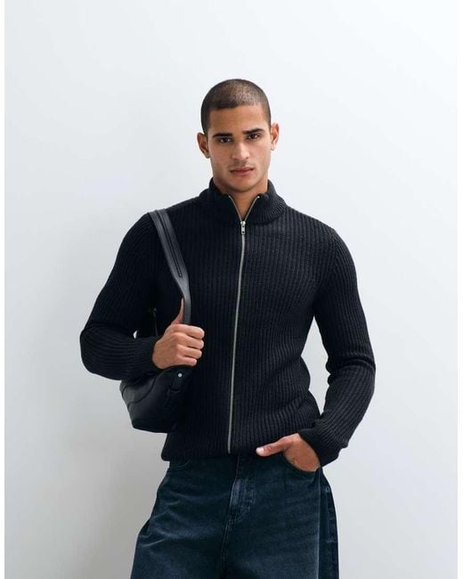 Blend Blue Knitted Zip Through Jacket for men