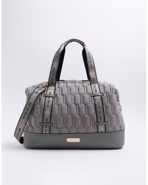 River Island Gray Quilted Webbing Travel Bag