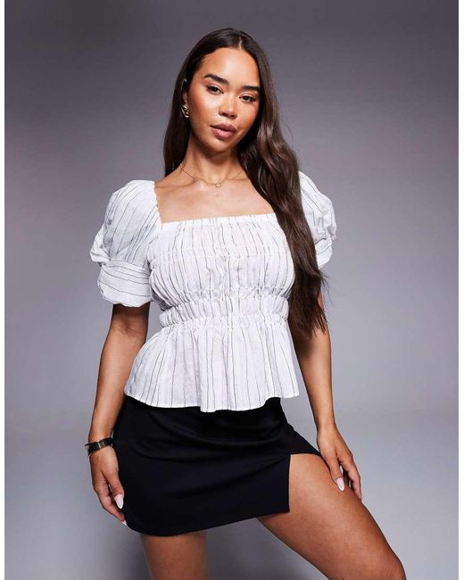 River Island White Puff Sleeve Shirred Top