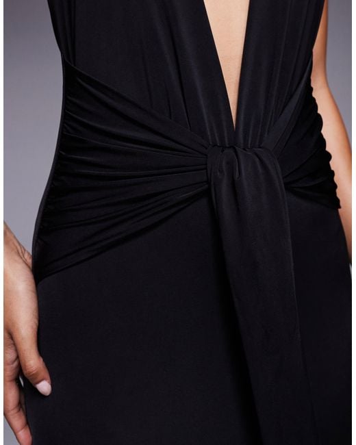 I.AM.GIA Blue Ziva Halterneck Plunge Low Back Tie Waist Maxi Dress