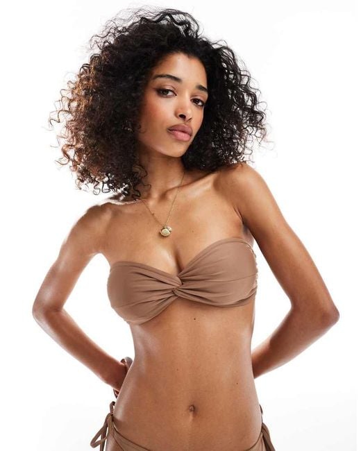 Miss Selfridge Brown Mix And Match Twist Bandeau Bikini Top