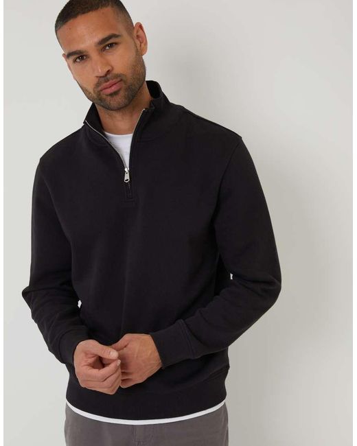 Threadbare Blue Mock T-Shirt Quarter Zip Sweatshirt for men