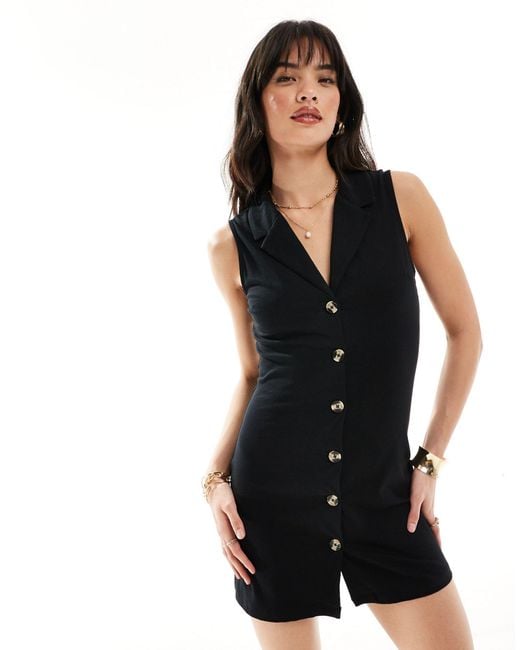 ASOS Black Collared Mini Waistcoat Dress With Button Front