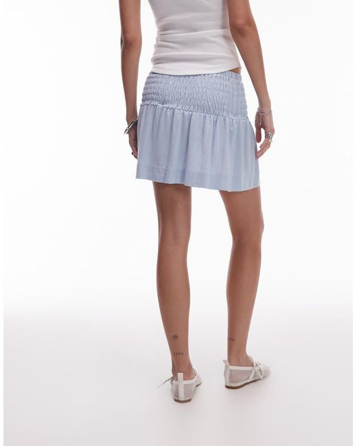 TOPSHOP White Shirred Linen Mini Skirt