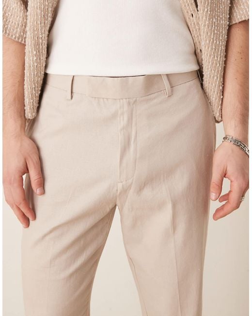 ASOS – elegante, schmal zulaufende leinenmix-hose in Multicolor für Herren