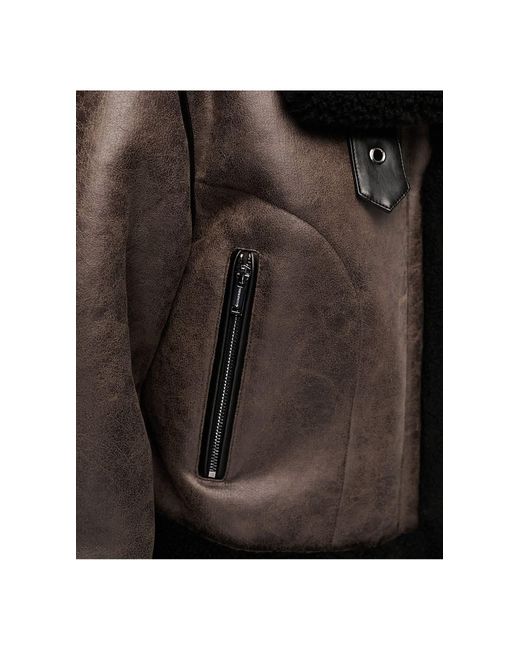 Stradivarius Black Aviator Jacket With Contrast Borg Lining