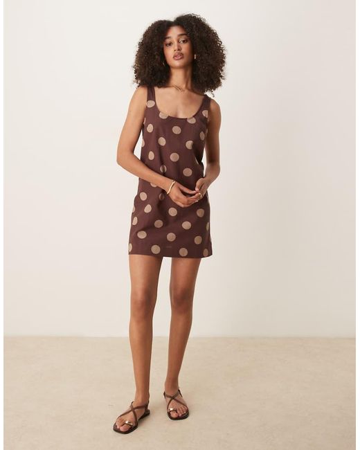 ASOS Brown Scoop Neck Cotton Linen Mini Sundress