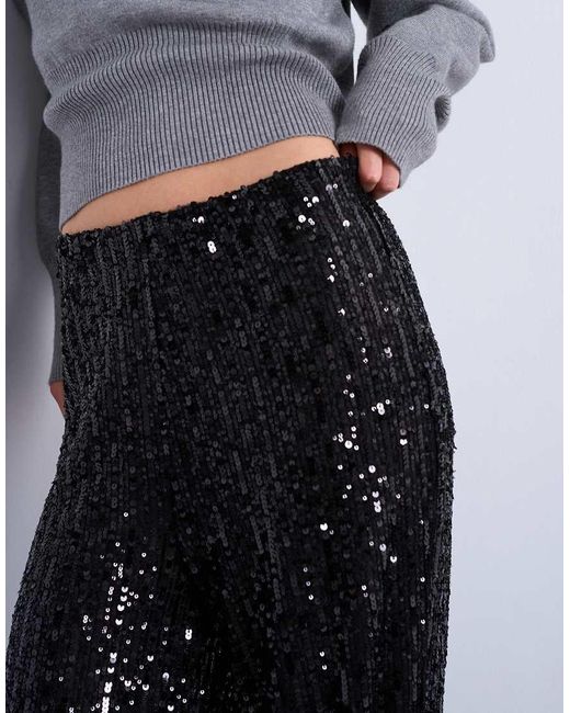 Pantaloni A Fondo Ampio Neri Con Paillettes di TOPSHOP in White