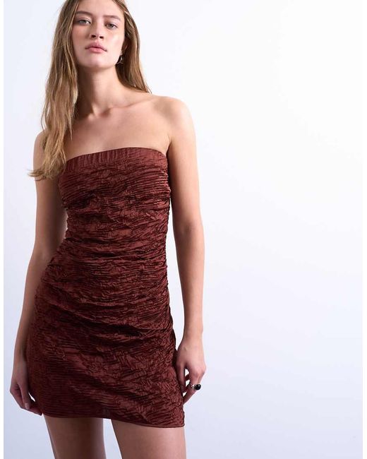 TOPSHOP Brown Crinkle Bandeau Mini Dress