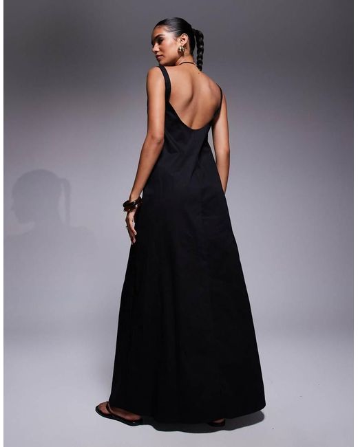 Fashionkilla Blue Exclusive Poplin Scoop Neck Trapeze Maxi Dress