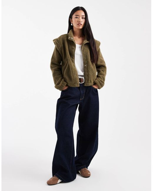 ASOS Brown Sharp Shoulder Zip Through Borg Fleece