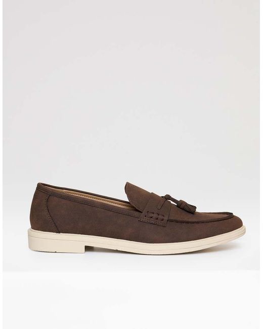 Threadbare Brown Faux Suede Tassel Loafers for men