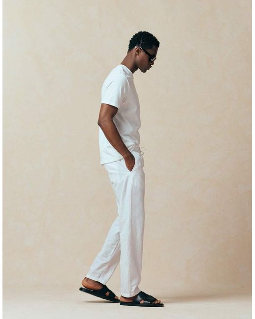 Jack & Jones White Drawstring Linen Mix Pants for men