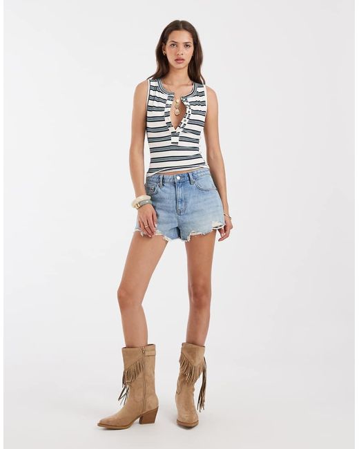 Free People Blue Jamie Button Down Henley Vest