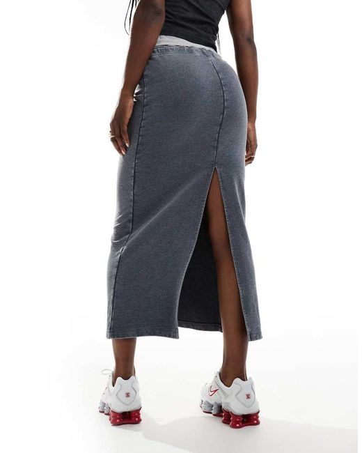 Monki Blue Midi jogger Skirt With Split And Drawstring Waist