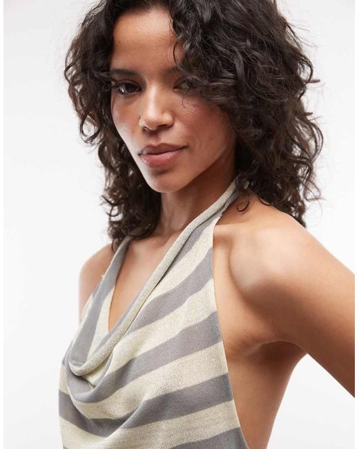Collusion White Festival Shimmer Stripe Halter Top Co-Ord