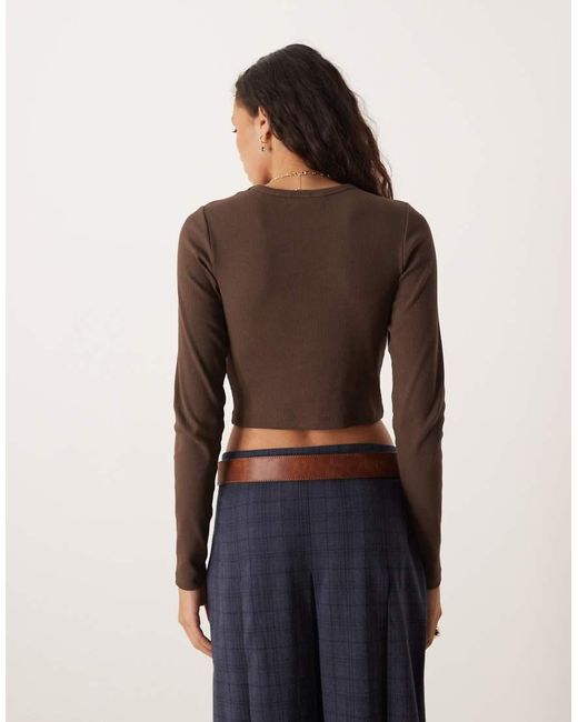 JJXX Brown Feline Long Sleeve Ribbed T-shirt